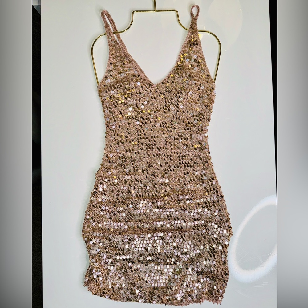 Retrofete - Ellian Sequin Dress - NEW - Large - Champagne Rose Gold - Picture 5 of 17